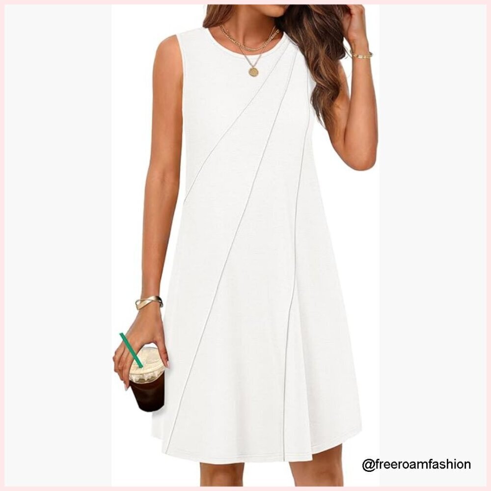 Sleeveless Sundress Crewneck Tank Mini Dress Casual Beach Vacation